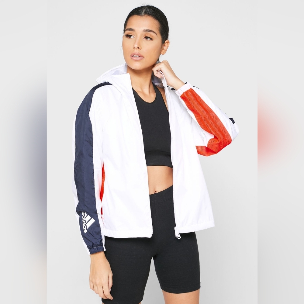 adidas White, Orange, and Blue Varsity Jacket